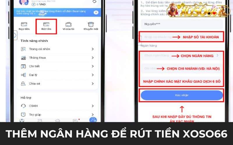 Thêm ngân hàng trước khi thực hiện rút tiền XOSO66 Thêm ngân hàng trước khi thực hiện rút tiền XOSO66