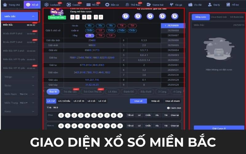 Giao diện đặt cược xổ số miền Bắc Giao diện đặt cược xổ số miền Bắc