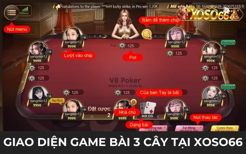 Giao diện game bài 3 cây XOSO66 Giao diện game bài 3 cây XOSO66